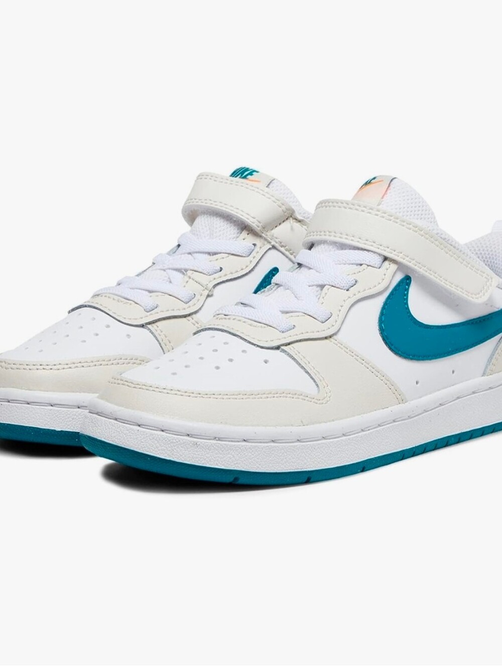 Nike Kids White and Teal Low-Top Sneaker with Strap